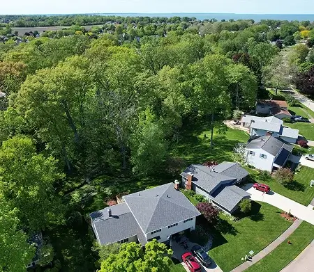 Northern Ohio homes surrounded by trees, viewed from above